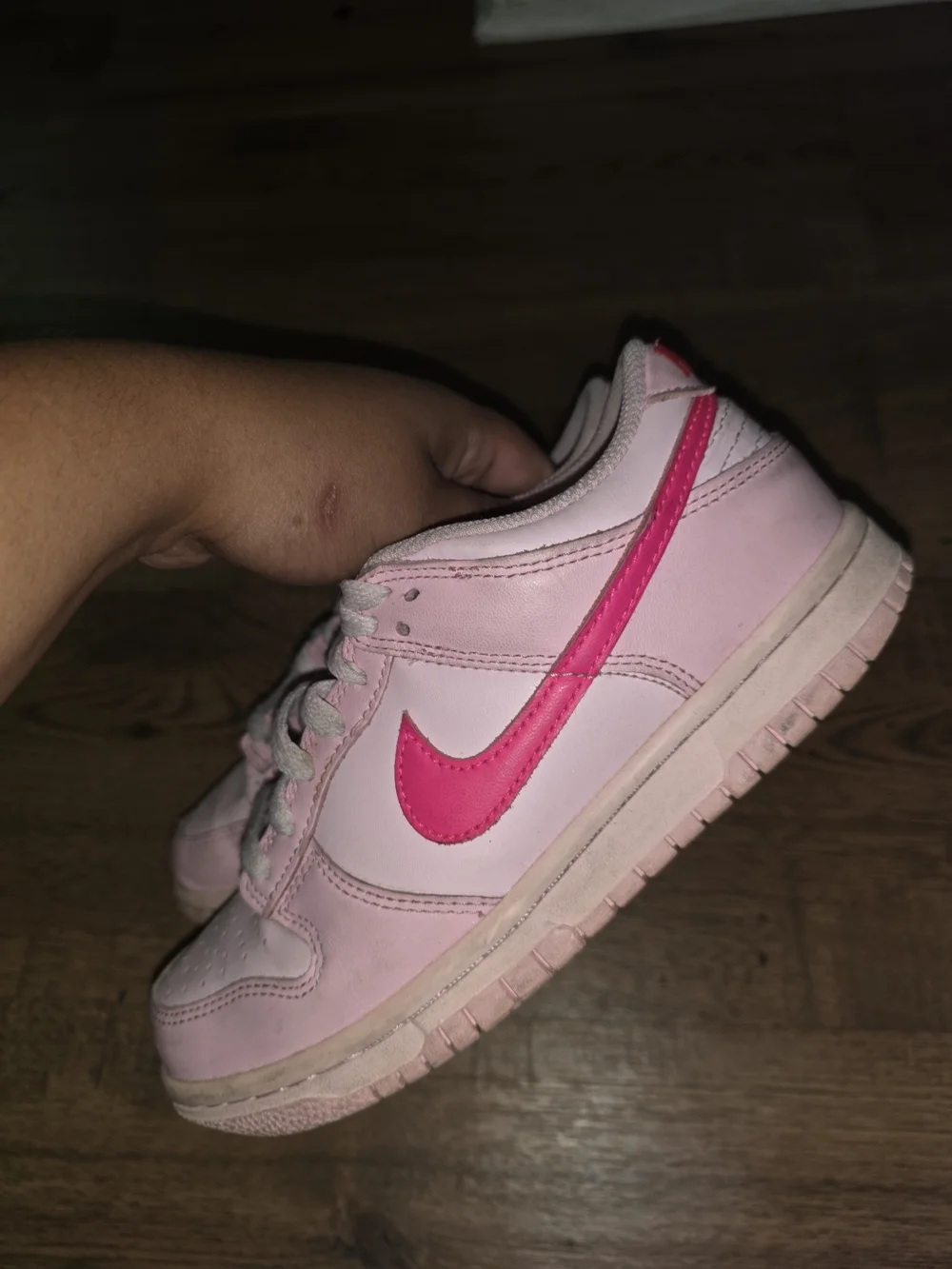 Nike Kids' Pink Low-Top Sneakers with Hot Pink Swoosh